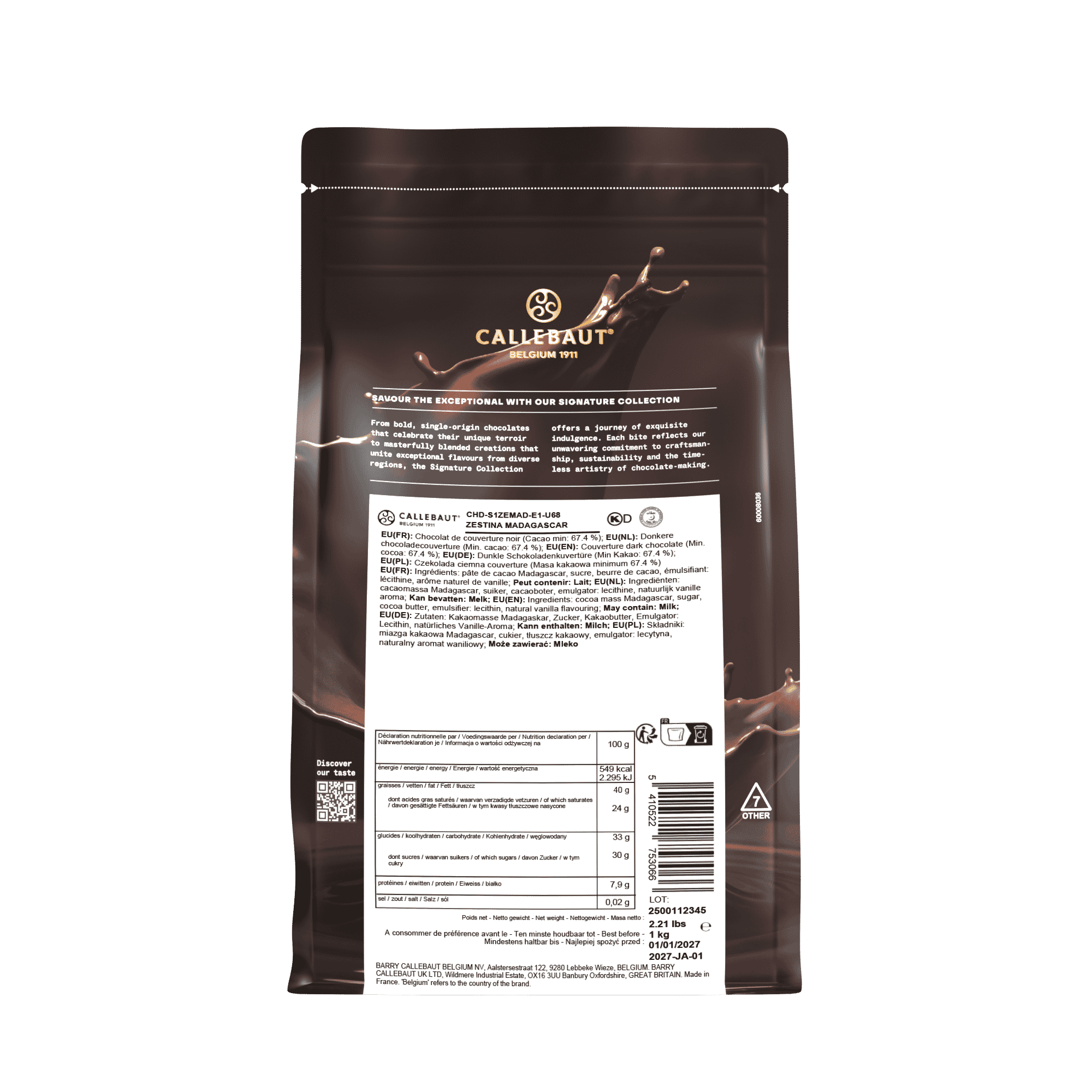 Dark Chocolate Callets Zestina Madagascar 67% 1kg, , small